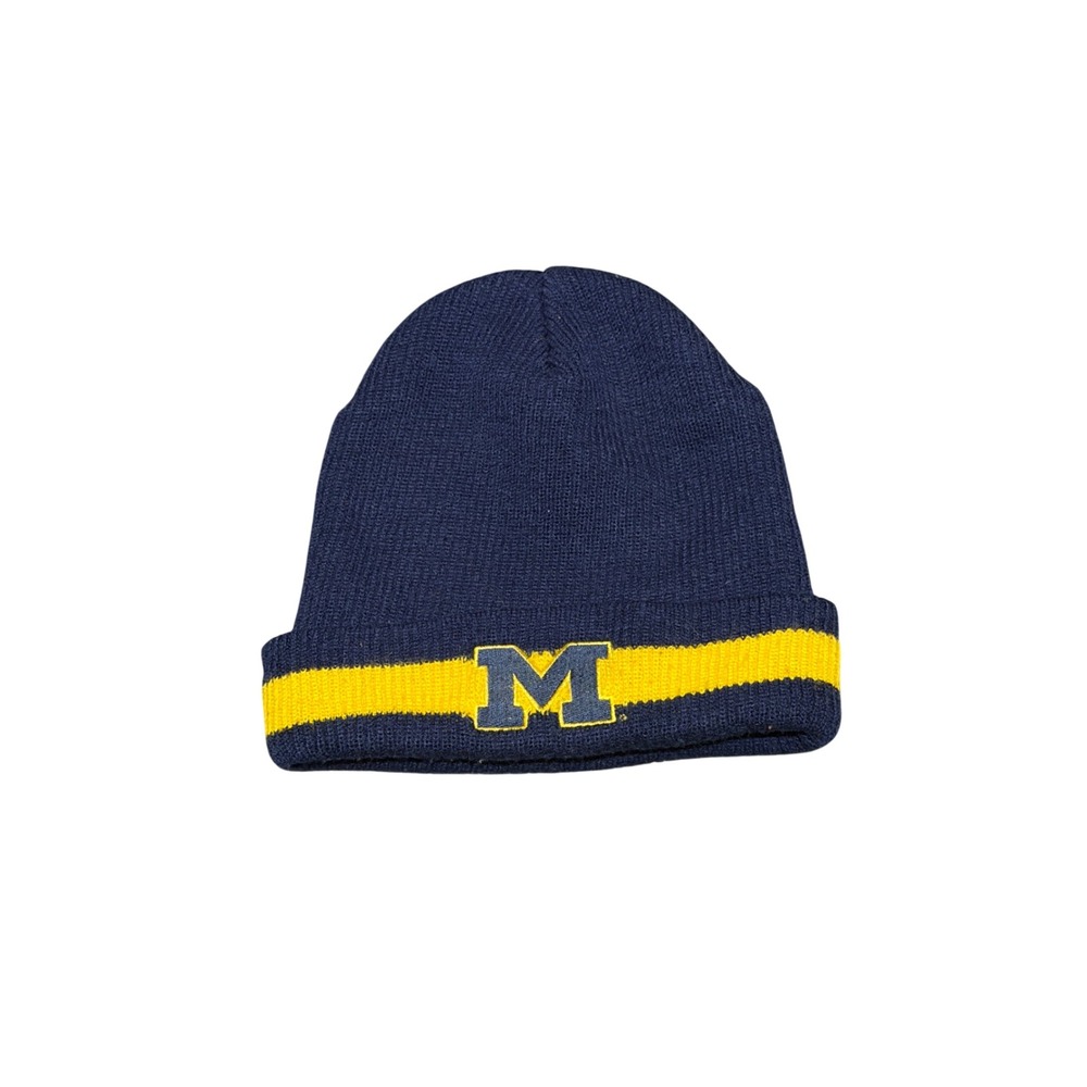 Vintage Nike Michigan Wolverines Beanie Navy Blue Maize Yellow Knit Hat Mens M